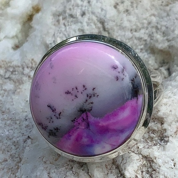 PURPLE DENDRITIC OPAL 925 STERLING SILVER RING, SIZE 7 - Picture 7 of 10